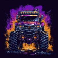 furieux max voiture monstre un camion T-shirt conception maquette imprimable couverture tatouage isolé vecteur illustration photo