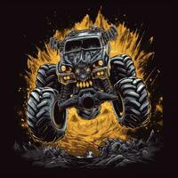 furieux max voiture monstre un camion T-shirt conception maquette imprimable couverture tatouage isolé vecteur illustration photo