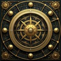 d'or mystique cosmos boussole planète tarot carte constellation la navigation zodiaque illustration photo