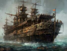 navire mer océan vieux pirate paysage ville mystique affiche extraterrestre steampunk fond d'écran fantastique photo