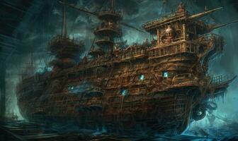 navire mer océan vieux pirate paysage ville mystique affiche extraterrestre steampunk fond d'écran fantastique photo