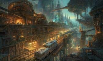 nuit ville futuriste rue paysage ville mystique affiche extraterrestre steampunk fond d'écran fantastique photo