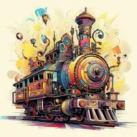 train vapeur abstrait illustration tatouage industriel affiche art géométrique vecteur steampunk photo