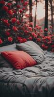 lit dans le champ relaxation oreiller couverture fleurs endroit rêver doux couverture photo chambre air Zen