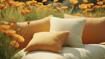 lit dans le champ relaxation oreiller couverture fleurs endroit rêver doux couverture photo chambre air Zen