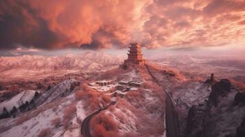 Chine aérien la tour antique pagode paisible paysage liberté scène magnifique fond d'écran photo