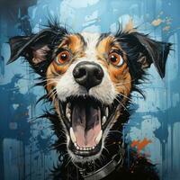 fou aboiement chien furieux furieux portrait expressif illustration ouvrages d'art pétrole peint esquisser tatouage photo