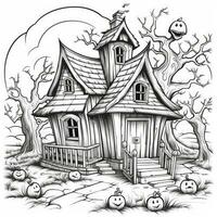 sorcière maison Facile les enfants coloration page Halloween mignonne blanc Contexte livre isolé audacieux photo