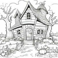 sorcière maison Facile les enfants coloration page Halloween mignonne blanc Contexte livre isolé audacieux photo