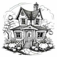 sorcière maison Facile les enfants coloration page Halloween mignonne blanc Contexte livre isolé audacieux photo