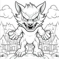 loup-garou Facile les enfants coloration page Halloween mignonne blanc Contexte livre isolé audacieux effrayant photo