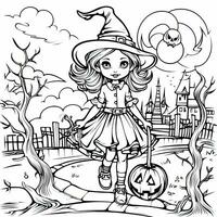 sorcière fille Facile les enfants coloration page Halloween mignonne blanc Contexte livre isolé audacieux effrayant photo