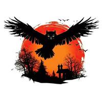 hibou lune Halloween clipart illustration vecteur T-shirt conception autocollant Couper album impression tatouage photo