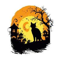 noir chat minou Halloween clipart illustration vecteur T-shirt conception autocollant Couper album tatouage photo