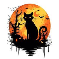 noir chat minou Halloween clipart illustration vecteur T-shirt conception autocollant Couper album tatouage photo