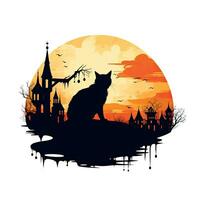 noir chat minou Halloween clipart illustration vecteur T-shirt conception autocollant Couper album tatouage photo