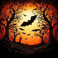 chauve souris lune Halloween clipart illustration vecteur T-shirt conception autocollant Couper album Orange tatouage photo