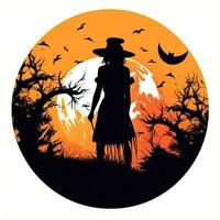 sorcière Halloween clipart illustration vecteur T-shirt conception autocollant Couper album Orange tatouage photo