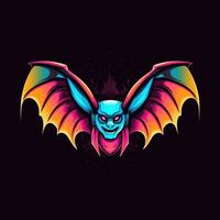 chauve souris néon icône logo Halloween mignonne effrayant brillant illustration tatouage isolé vecteur photo