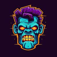 Frankenstein zombi néon icône logo Halloween effrayant brillant illustration tatouage isolé vecteur photo