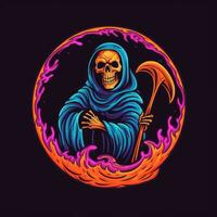 moissonneuse décès néon icône logo Halloween mignonne effrayant brillant illustration tatouage isolé vecteur photo