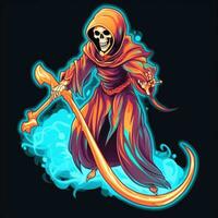moissonneuse décès néon icône logo Halloween mignonne effrayant brillant illustration tatouage isolé vecteur photo