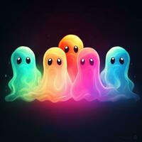 groupe esprits des fantômes néon icône logo Halloween effrayant brillant illustration tatouage isolé vecteur photo