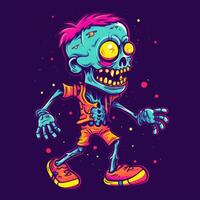 en marchant mort zombi néon icône logo Halloween effrayant brillant illustration tatouage isolé vecteur photo
