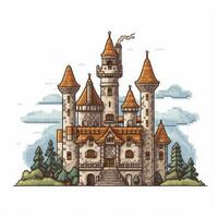 Château rétro ancien 8 bits pixel clipart autocollant logo illustration vecteur isolé numérique art photo