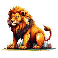 Lion rétro ancien 8 bits pixel clipart autocollant logo illustration vecteur isolé numérique art photo