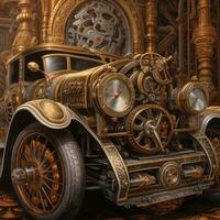 steampunk rétro ancien parfait détails laiton tonnelier tuyaux voiture mécanisme engrenages illustration photo