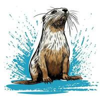 loutre esquisser aquarelle graphique illustration mignonne clipart dessiner l'eau femme sauvage photo