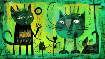 chats expressif les enfants animal illustration La peinture album main tiré ouvrages d'art mignonne dessin animé photo