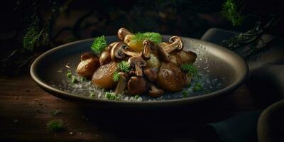 frit patates champignons professionnel studio nourriture la photographie social médias en tissu chaud moderne un d photo