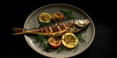 frit poisson citron professionnel studio nourriture la photographie social médias élégant en tissu chaud moderne un d photo