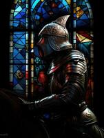 Chevalier cheval épée coloré verre fenêtre mosaïque religieux collage ouvrages d'art rétro ancien texturé photo