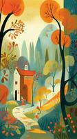 l'automne paysage Conte de fée personnage dessin animé illustration fantaisie mignonne dessin livre art graphique photo