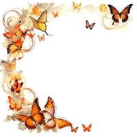 papillon floral Cadre salutation carte scrapbooking aquarelle doux illustration frontière mariage photo