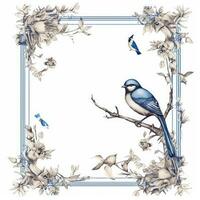 oiseau floral Cadre salutation carte scrapbooking aquarelle doux illustration frontière mariage photo