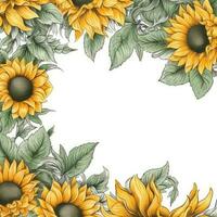 tournesol Cadre salutation carte scrapbooking aquarelle doux illustration frontière mariage photo