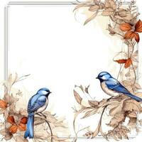 oiseau floral Cadre salutation carte scrapbooking aquarelle doux illustration frontière mariage photo