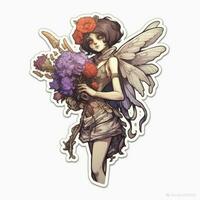 Fée fille démon fleurs tatouage autocollant illustration Halloween effrayant terrifiant horreur fou diable photo