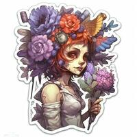 Fée fille démon fleurs tatouage autocollant illustration Halloween effrayant terrifiant horreur fou diable photo