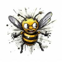 fou abeille esquisser caricature accident vasculaire cérébral griffonnage illustration vecteur main tiré mascotte clipart photo