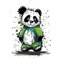 fou Panda esquisser caricature accident vasculaire cérébral griffonnage illustration vecteur main tiré mascotte clipart photo