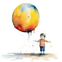 enfant avec géant ballon esquisser caricature accident vasculaire cérébral griffonnage illustration vecteur main tiré clipart photo