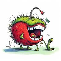 rouge fou Pomme esquisser caricature accident vasculaire cérébral griffonnage illustration vecteur main tiré mascotte clipart photo