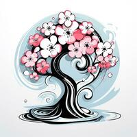Sakura arbre Cerise espiègle illustration esquisser collage expressif ouvrages d'art clipart La peinture photo