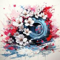 Sakura arbre Cerise espiègle illustration esquisser collage expressif ouvrages d'art clipart La peinture photo