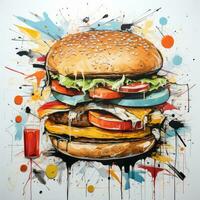 gros Burger nourriture abstrait caricature surréaliste espiègle La peinture illustration tatouage géométrie moderne photo